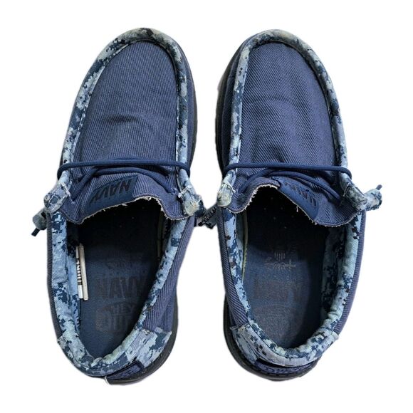 Hey Dude US Navy Camo Blue Wally Sox Mens Size 7 Military Slip On Shoes Sneakers - Picture 8 of 10